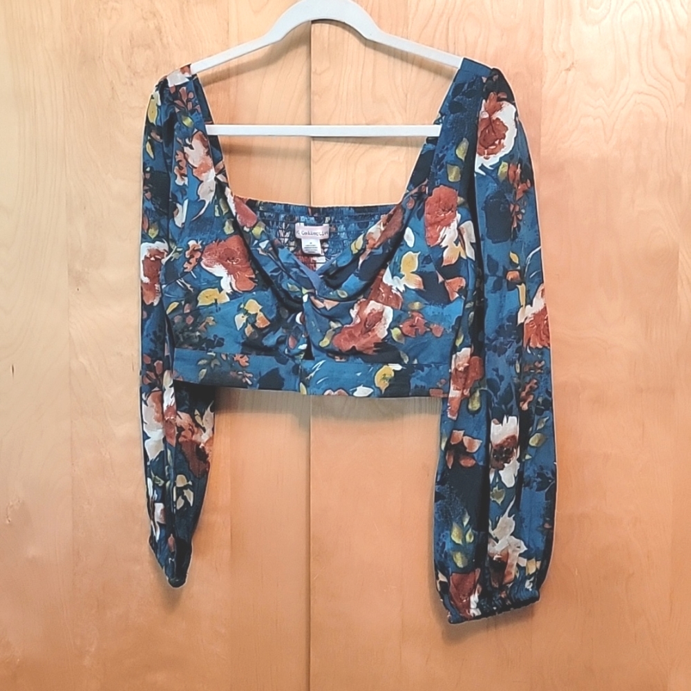 B.O.G. Collective Long Sleeve Floral Bandeau Crop Top